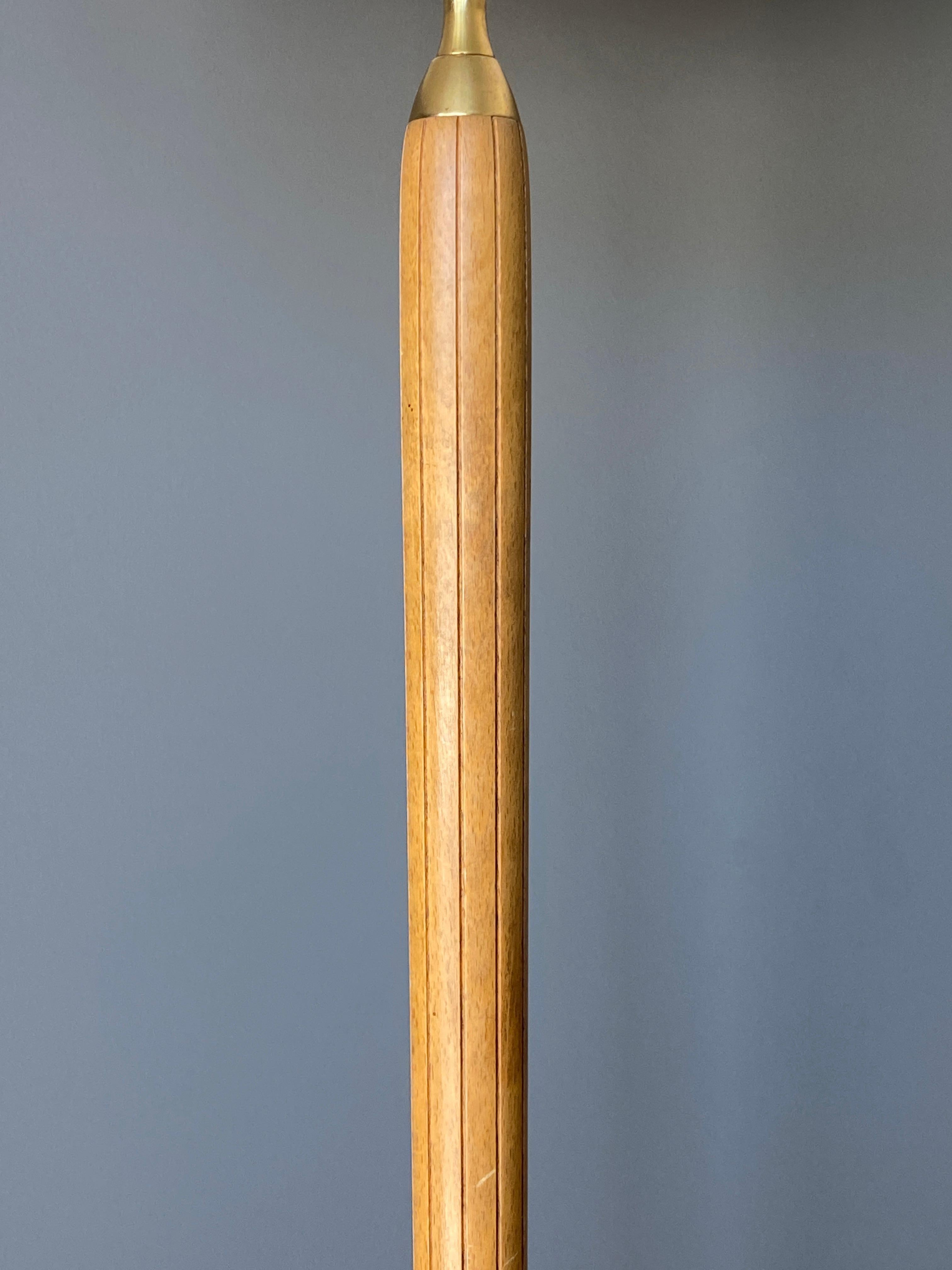 Mid-20th Century Swedish Designer, Pair of Floor Lamps, Brass, Wood, Linen, 1940s