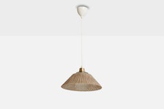 Swedish Designer, Pendant, Brass, Glass, Fabric, Sweden, 1950s