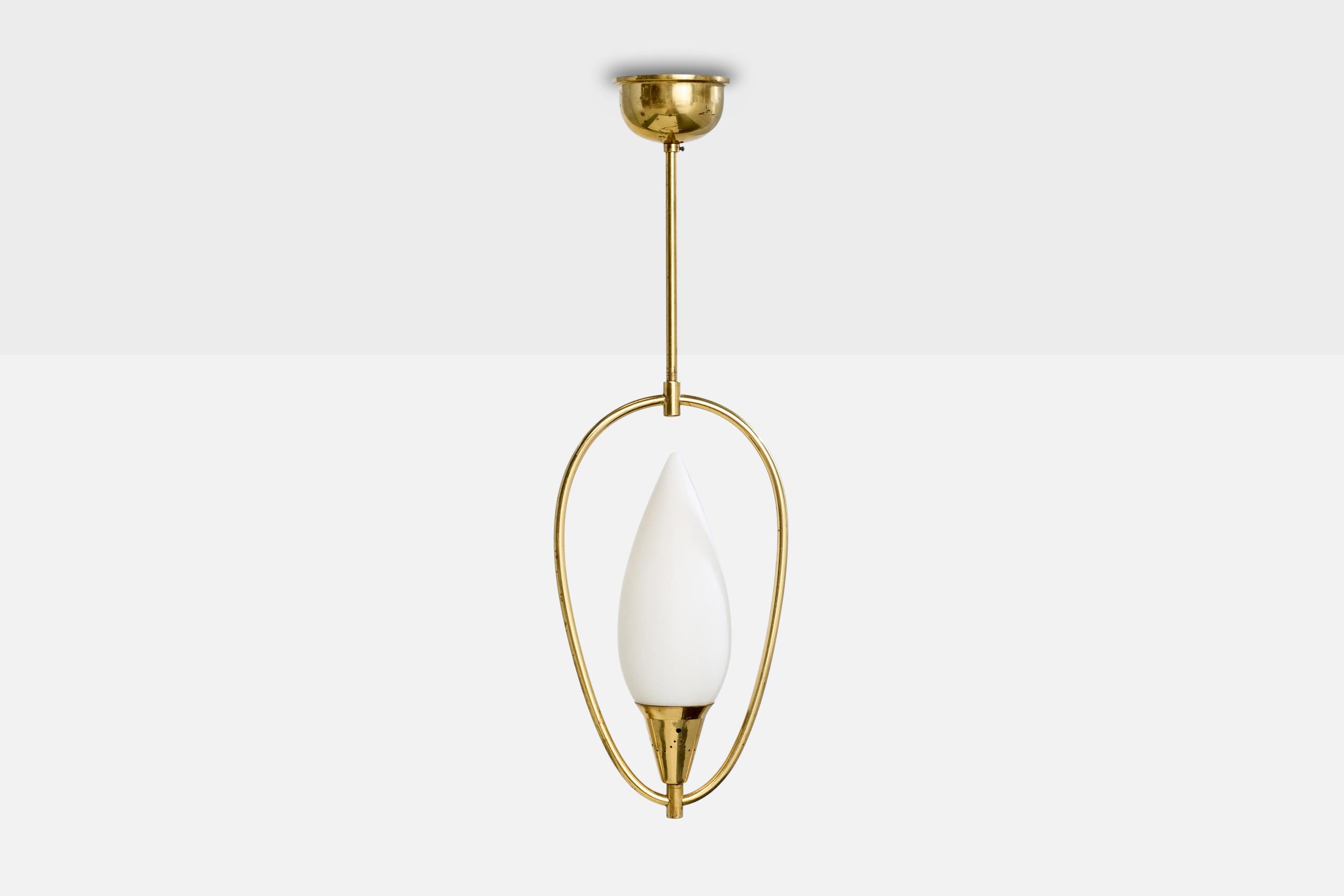 Mid-Century Modern Swedish Designer, Pendant, Brass, Glass, Sweden, 1950s For Sale