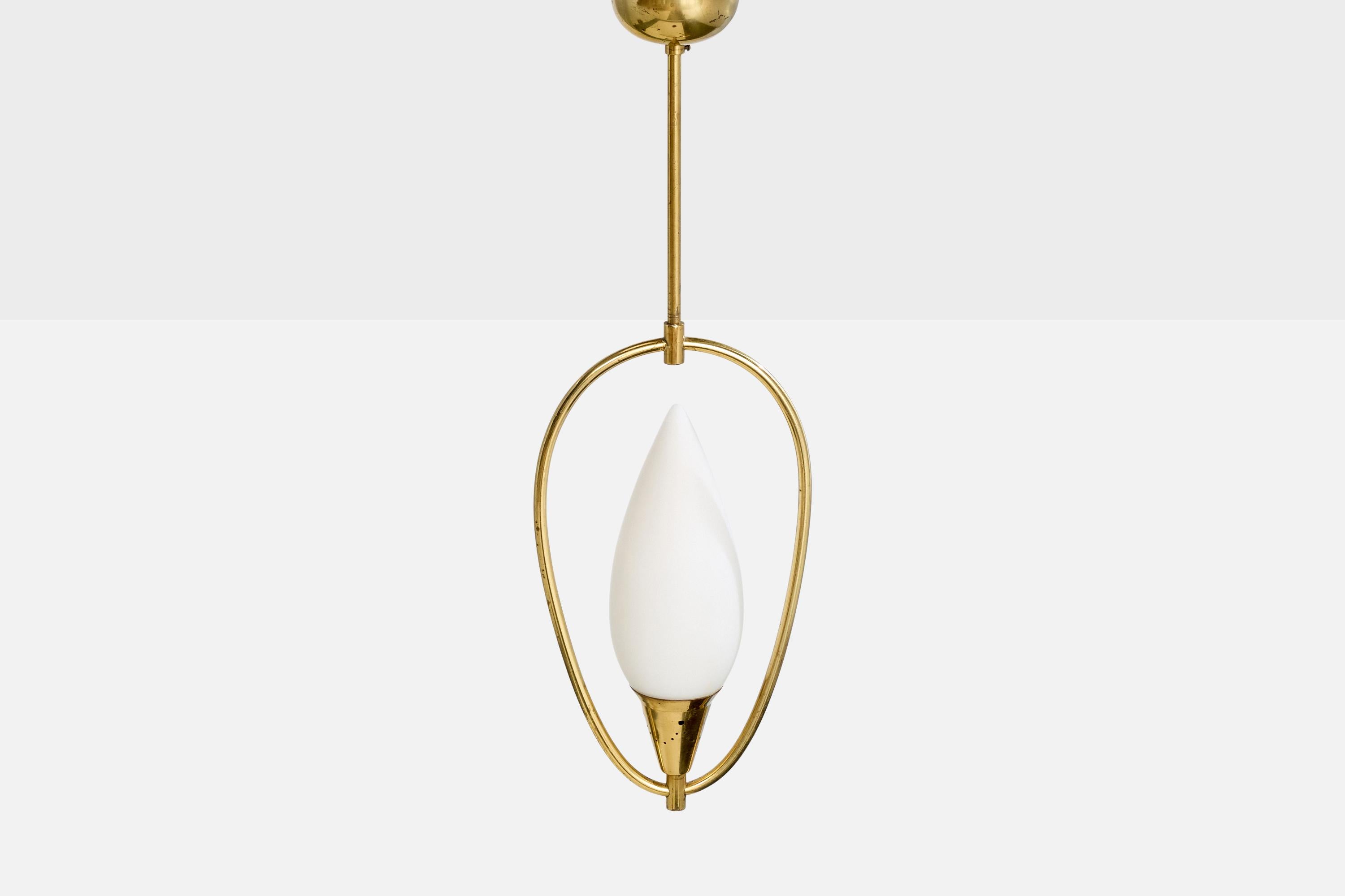 Swedish Designer, Pendant, Brass, Glass, Sweden, 1950s In Good Condition For Sale In High Point, NC