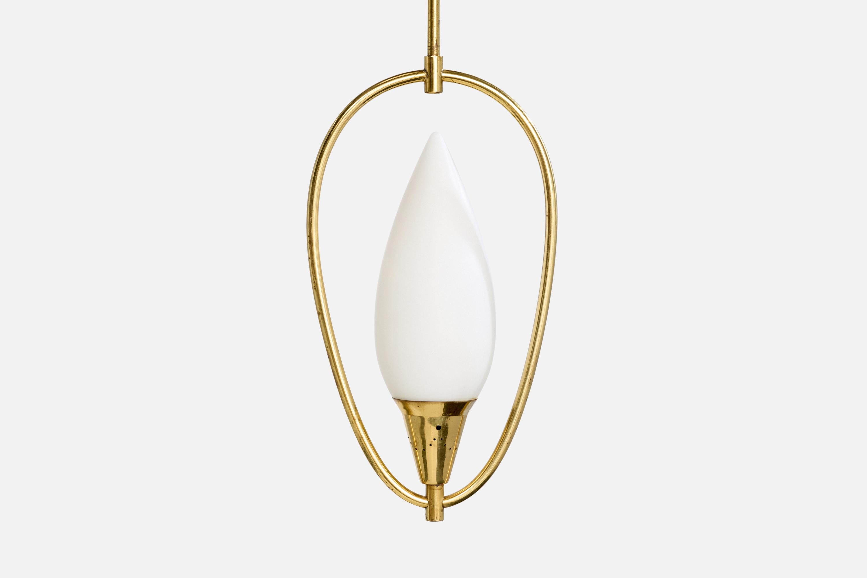 Mid-20th Century Swedish Designer, Pendant, Brass, Glass, Sweden, 1950s For Sale