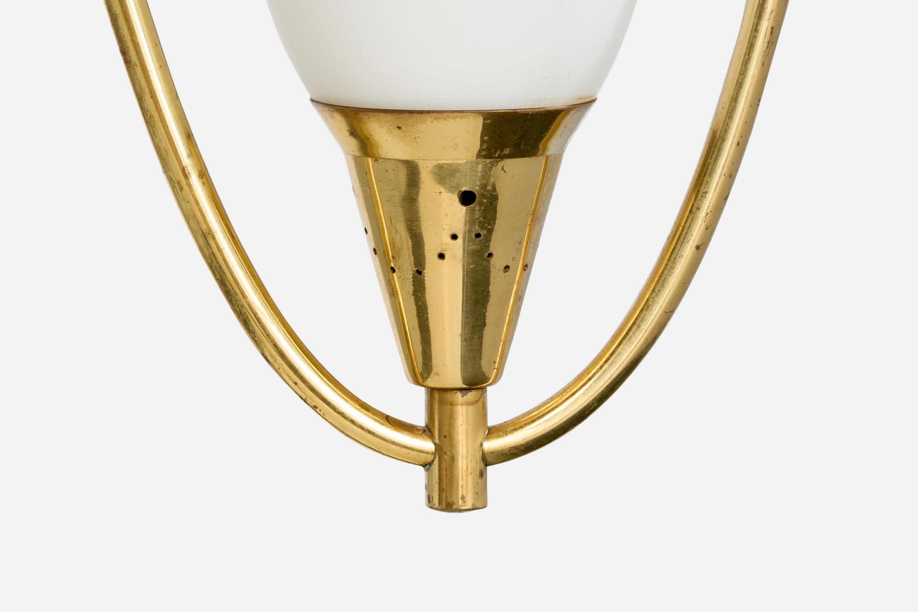Swedish Designer, Pendant, Brass, Glass, Sweden, 1950s For Sale 1