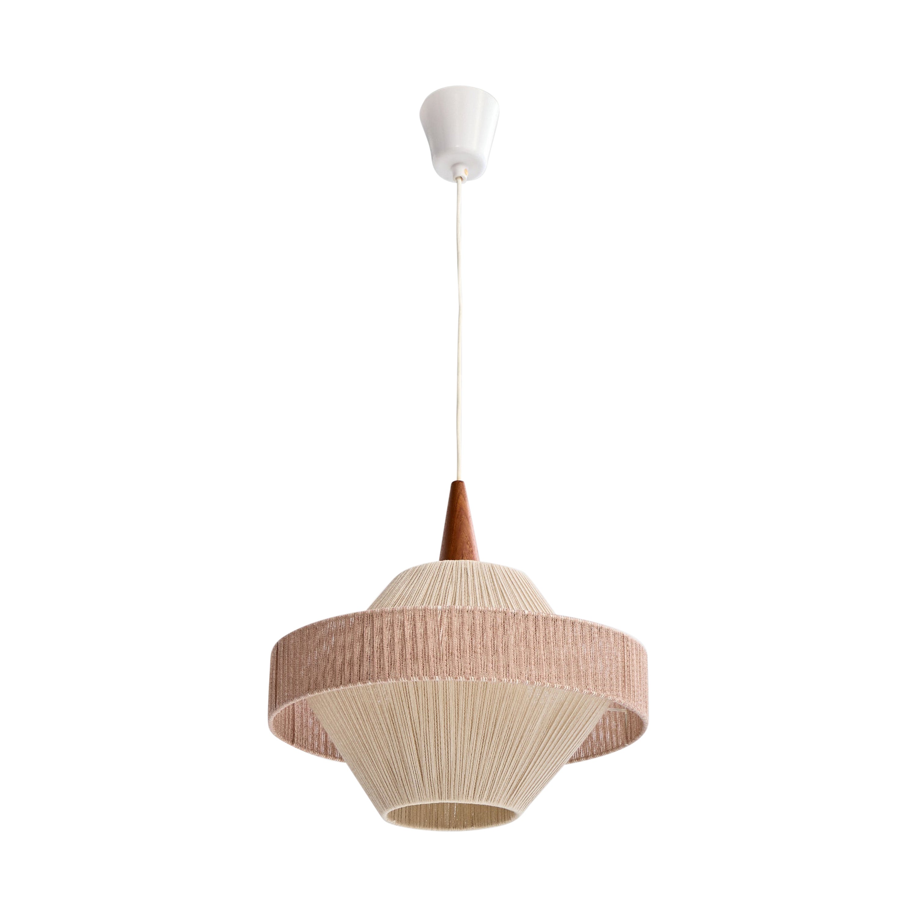 Designer suédois, pendentif, tissu, teck, Suède, années 1960 en vente