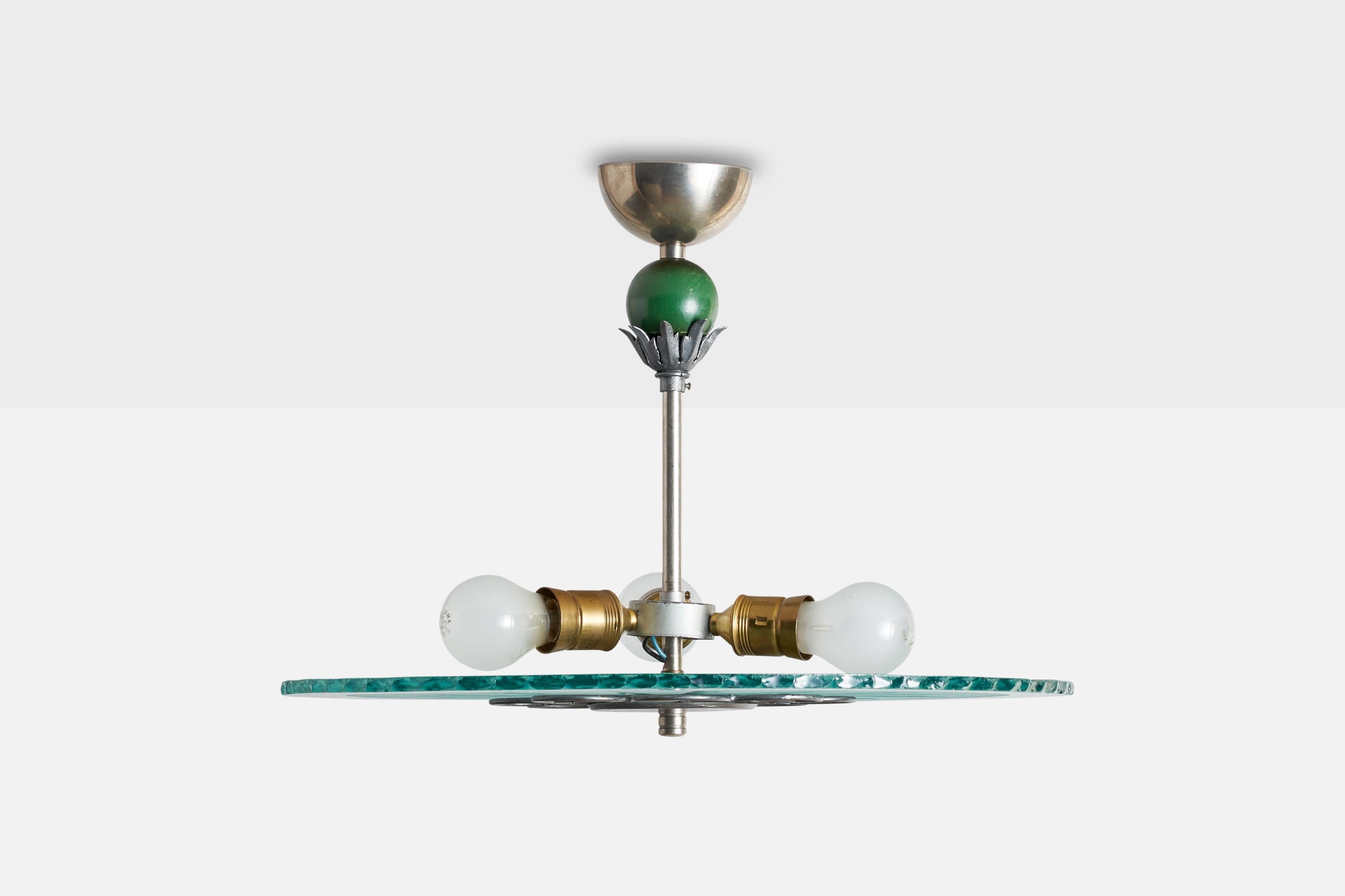 Scandinavian Modern Swedish Designer, Pendant, Glass, Metal, Wood, Sweden, 1930s For Sale