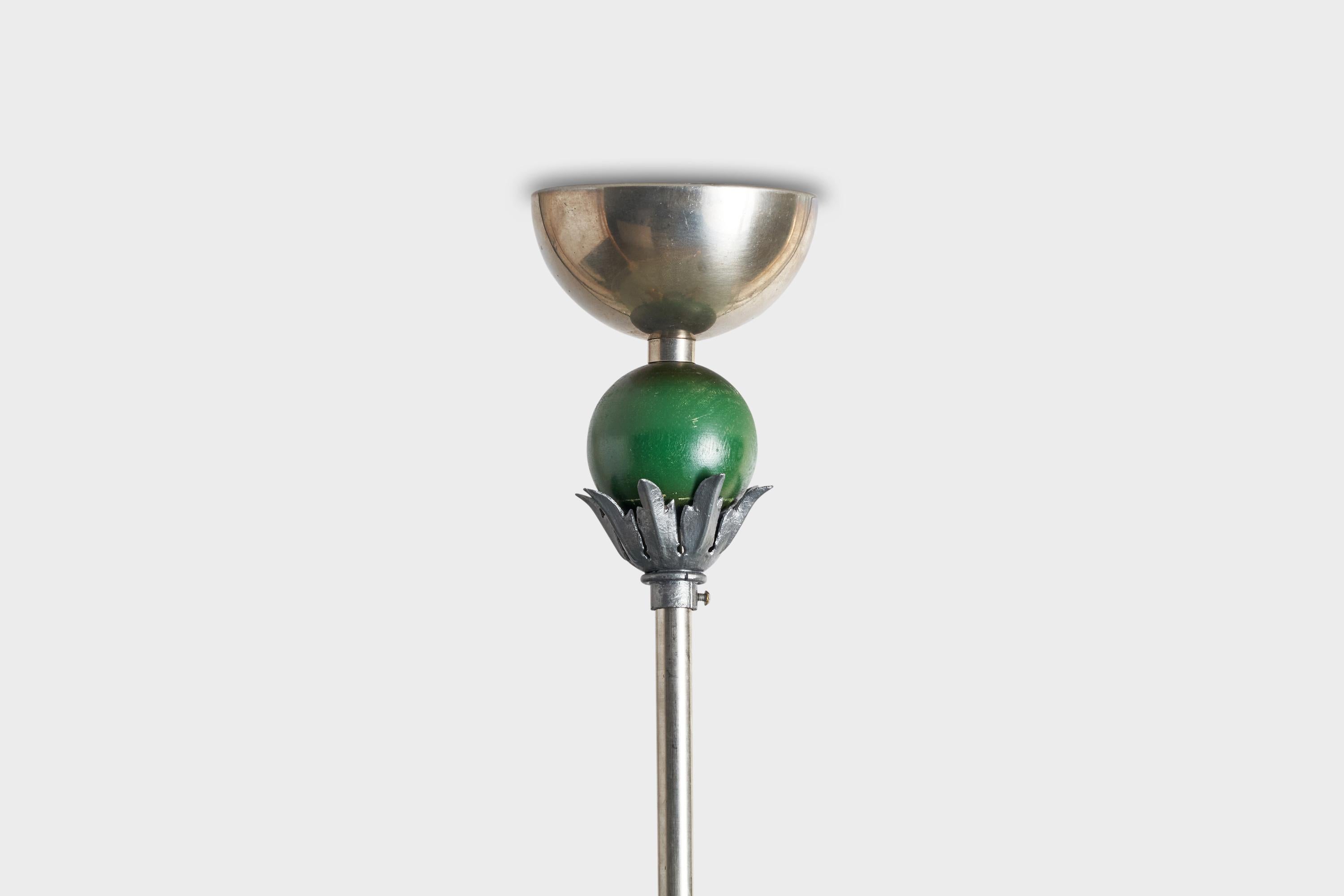 Swedish Designer, Pendant, Glass, Metal, Wood, Sweden, 1930s For Sale 2