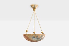 Swedish Designer, Pendant Light, Alabaster, Brass, Rope, Sweden, 1930s