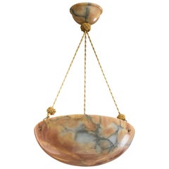 Swedish Designer, Pendant Light, Alabaster, Brass, Rope, Sweden, 1930s