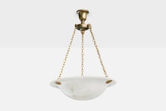 Swedish Designer, Pendant Light, Alabaster, Brass, Sweden, 1930s