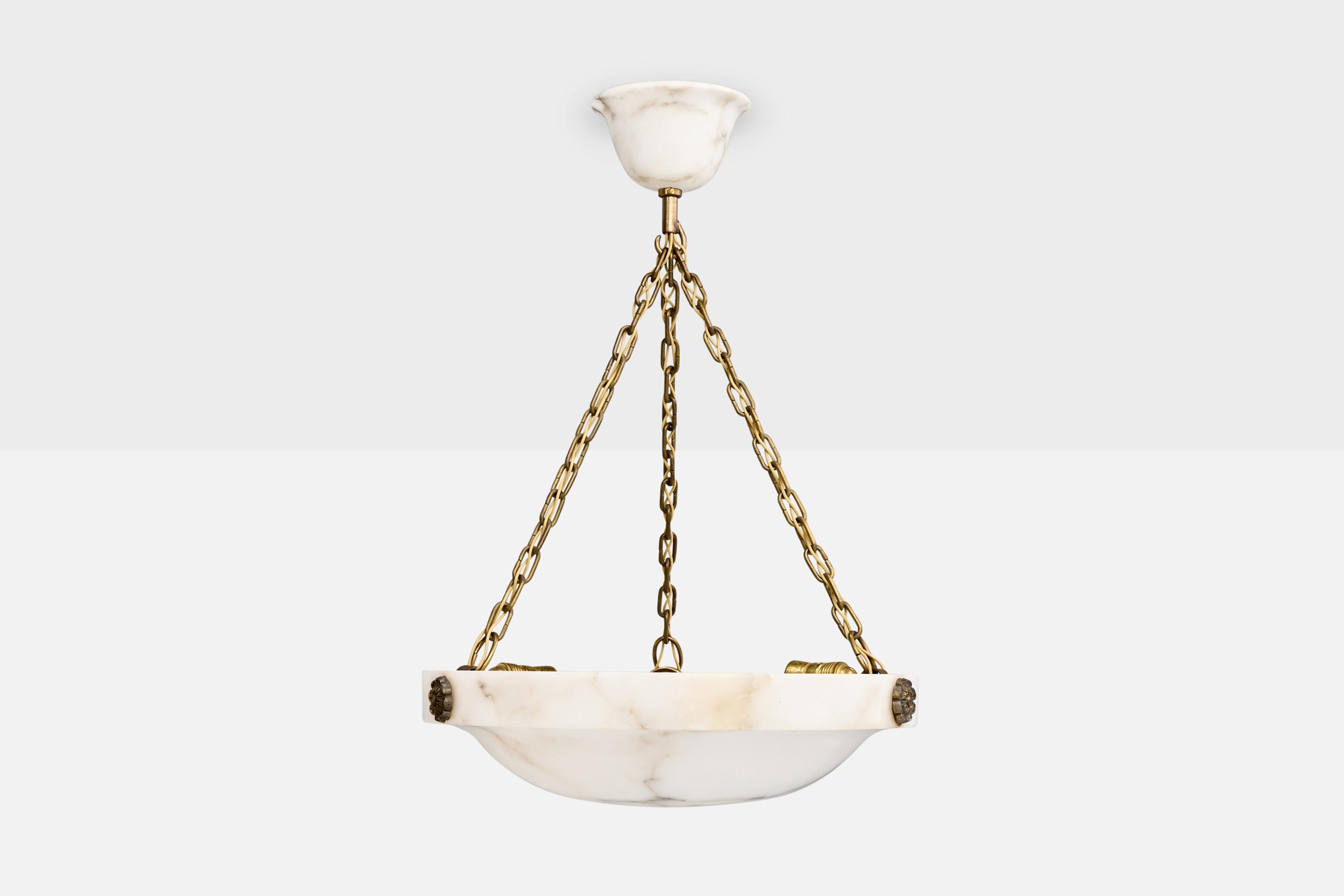 Scandinavo moderno Designer svedese, lampada a sospensione, alabastro, ottone, Svezia, anni '30 in vendita
