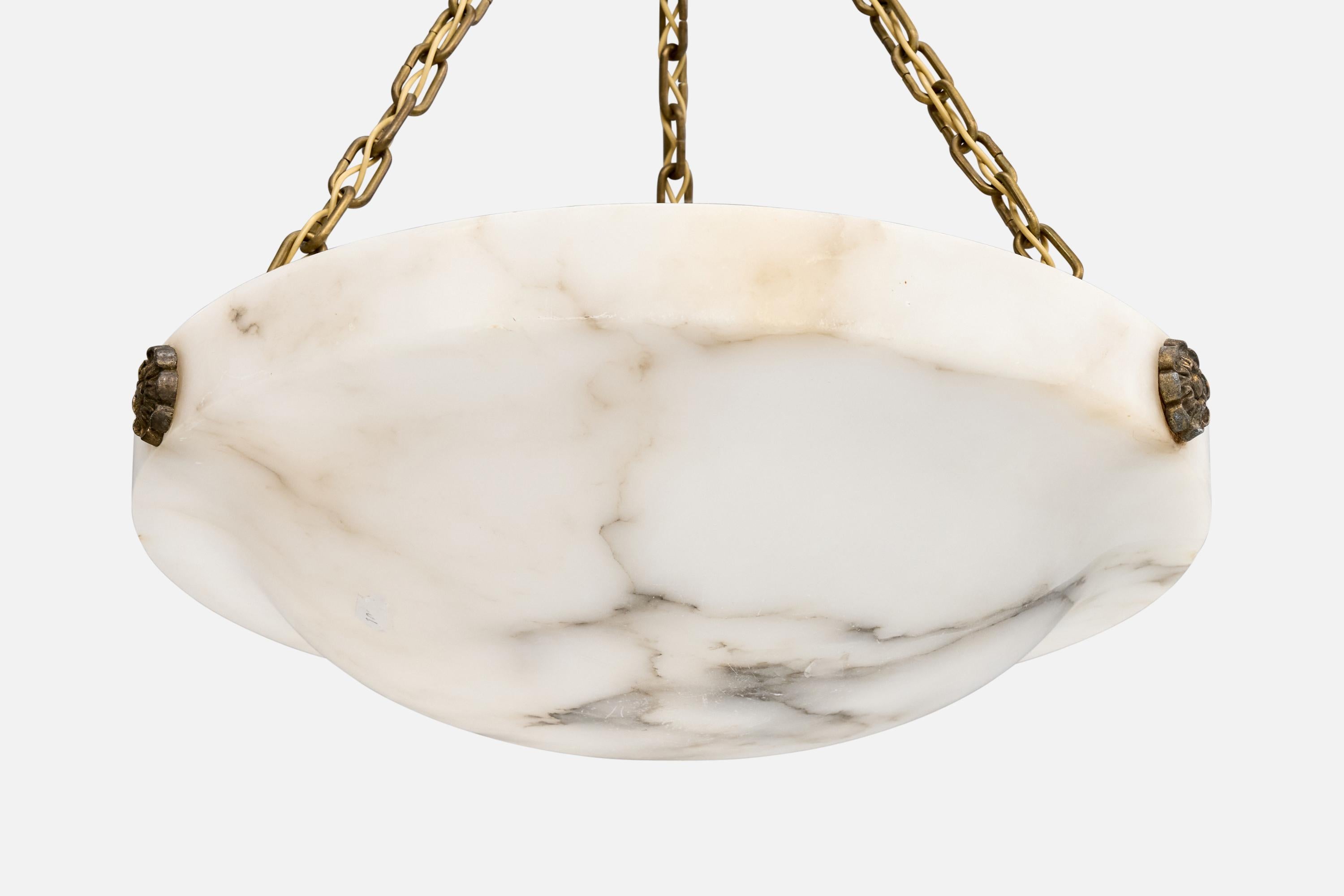Svedese Designer svedese, lampada a sospensione, alabastro, ottone, Svezia, anni '30 in vendita
