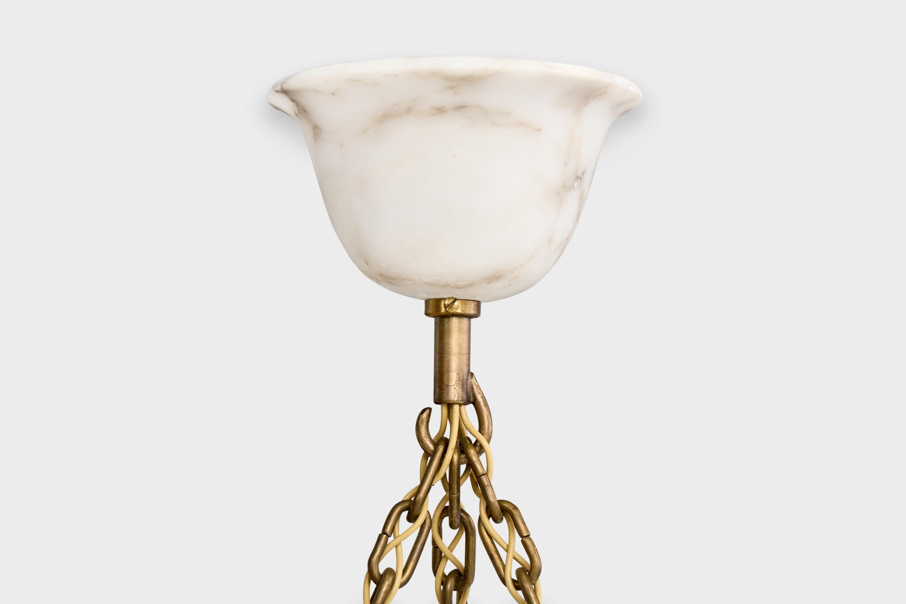 Ottone Designer svedese, lampada a sospensione, alabastro, ottone, Svezia, anni '30 in vendita