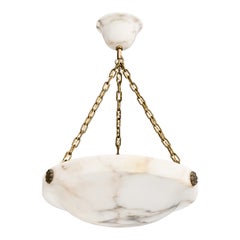 Swedish Designer, Pendant Light, Alabaster, Brass, Sweden, 1930s