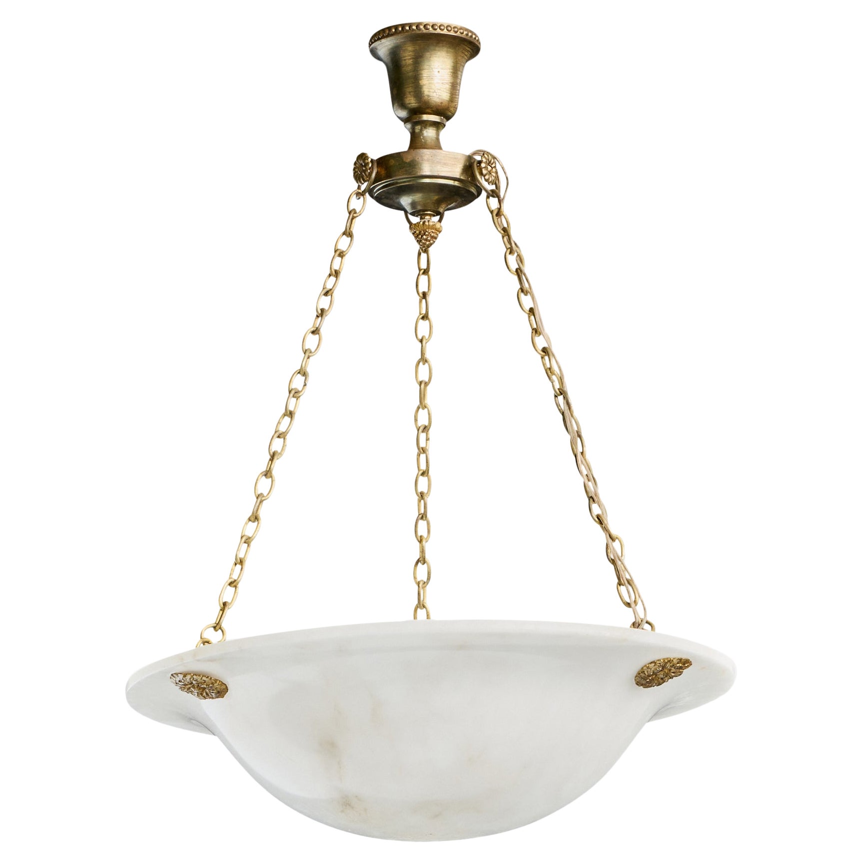 Swedish Designer, Pendant Light, Alabaster, Brass, Sweden, 1930s