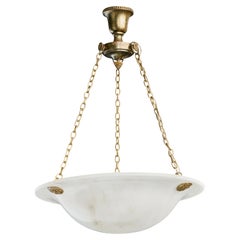 Swedish Designer, Pendant Light, Alabaster, Brass, Sweden, 1930s