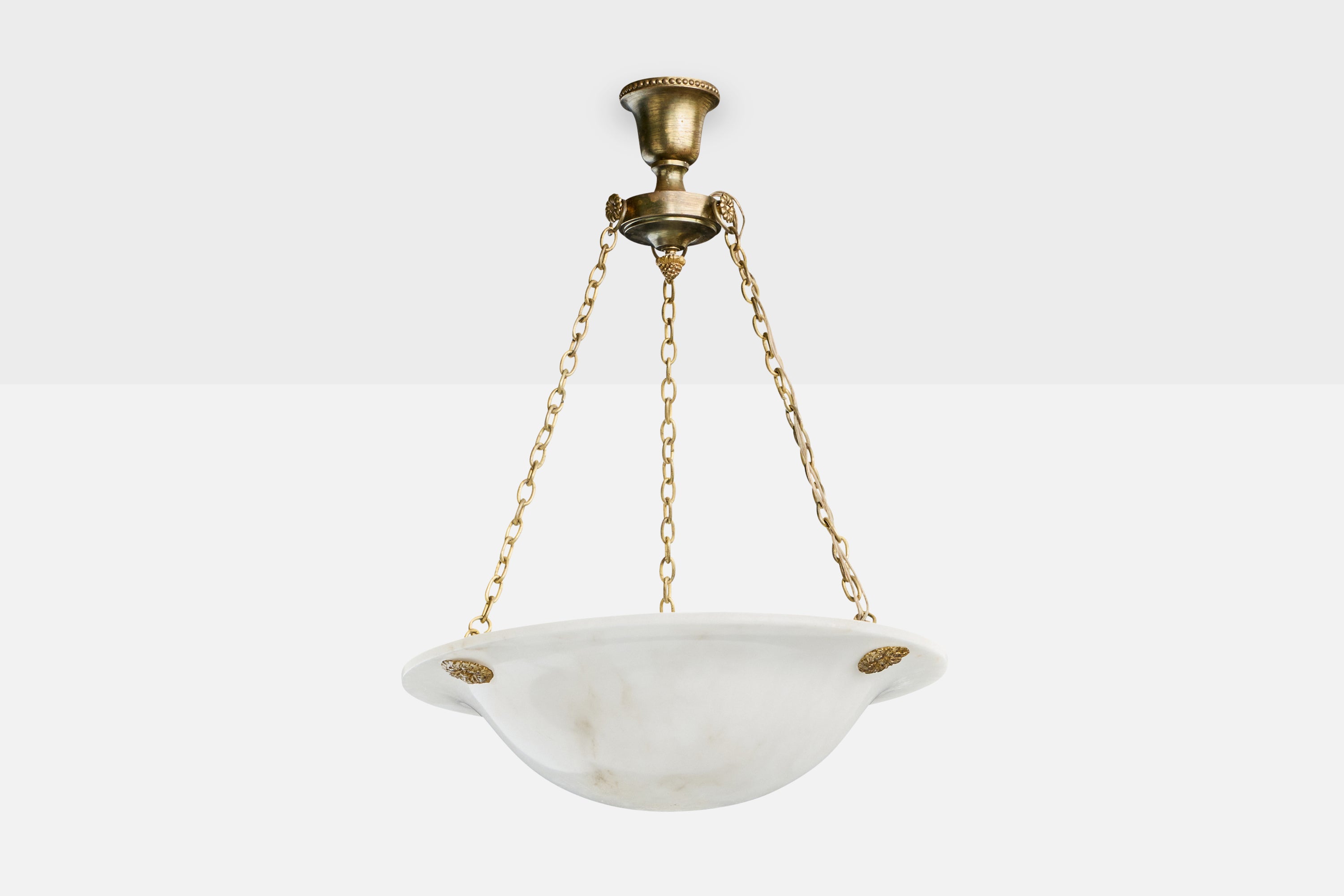 Swedish Designer, Pendant Light, Alabaster, Brass, Sweden, 1930s For Sale
