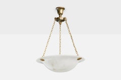 Swedish Designer, Pendant Light, Alabaster, Brass, Sweden, 1930s