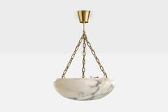 Swedish Designer, Pendant Light, Alabaster, Brass, Sweden, 1940s