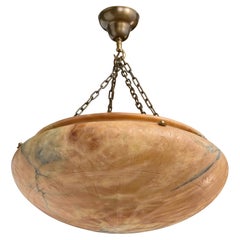 Swedish Designer, Pendant Light, Alabaster, Brass, Sweden, 1940s