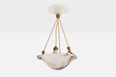 Swedish Designer, Pendant Light, Alabaster, Fabric, Sweden, 1920s