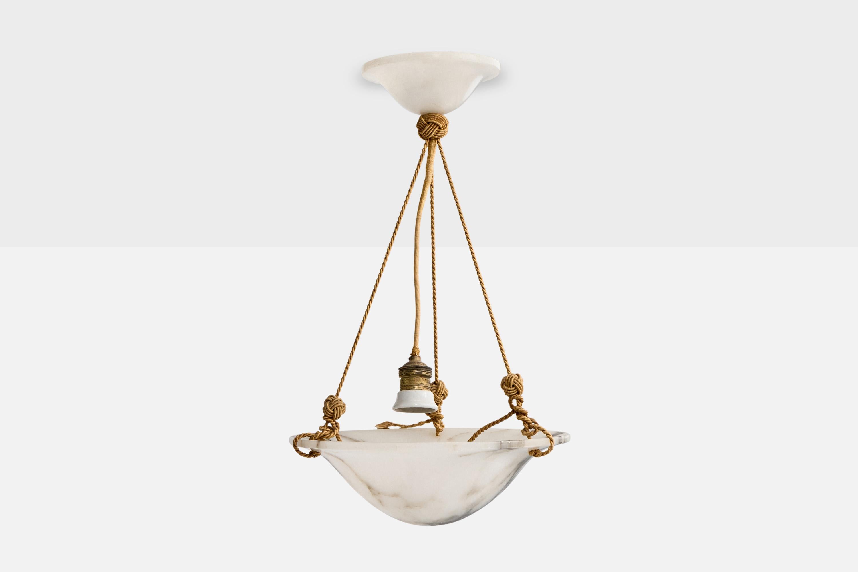 Svedese Designer svedese, lampada a sospensione, alabastro, tessuto, Svezia, anni '1920 in vendita