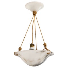 Swedish Designer, Pendant Light, Alabaster, Fabric, Sweden, 1920s
