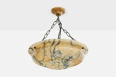 Swedish Designer, Pendant Light, Alabaster, Metal, Sweden, 1930s