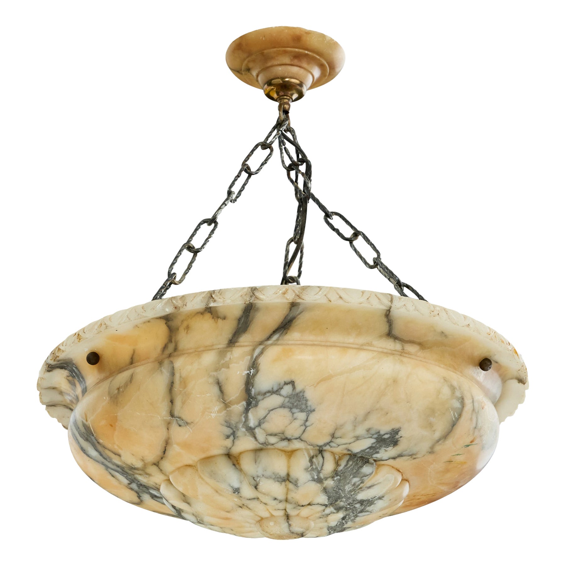 Swedish Designer, Pendant Light, Alabaster, Metal, Sweden, 1930s