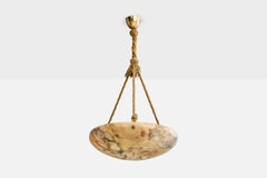Swedish Designer, Pendant Light, Alabaster, Rope, Brass, Sweden, 1930s