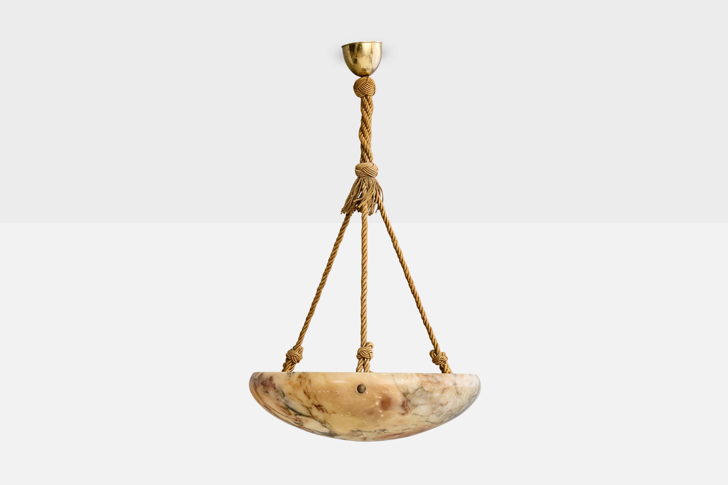 Scandinave moderne Design/One Light, albâtre, corde, laiton, Suède, années 1930 en vente