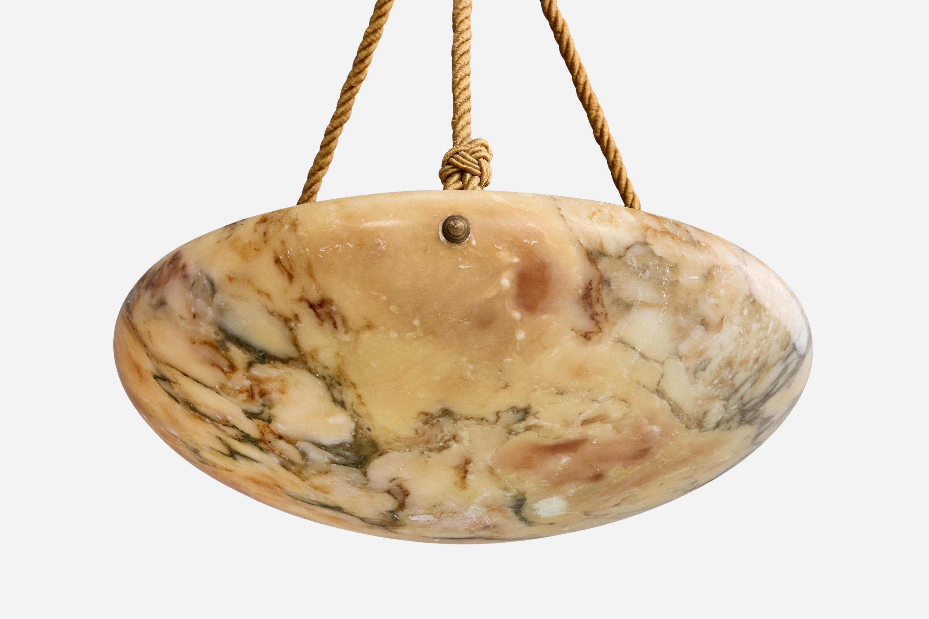 Suédois Design/One Light, albâtre, corde, laiton, Suède, années 1930 en vente