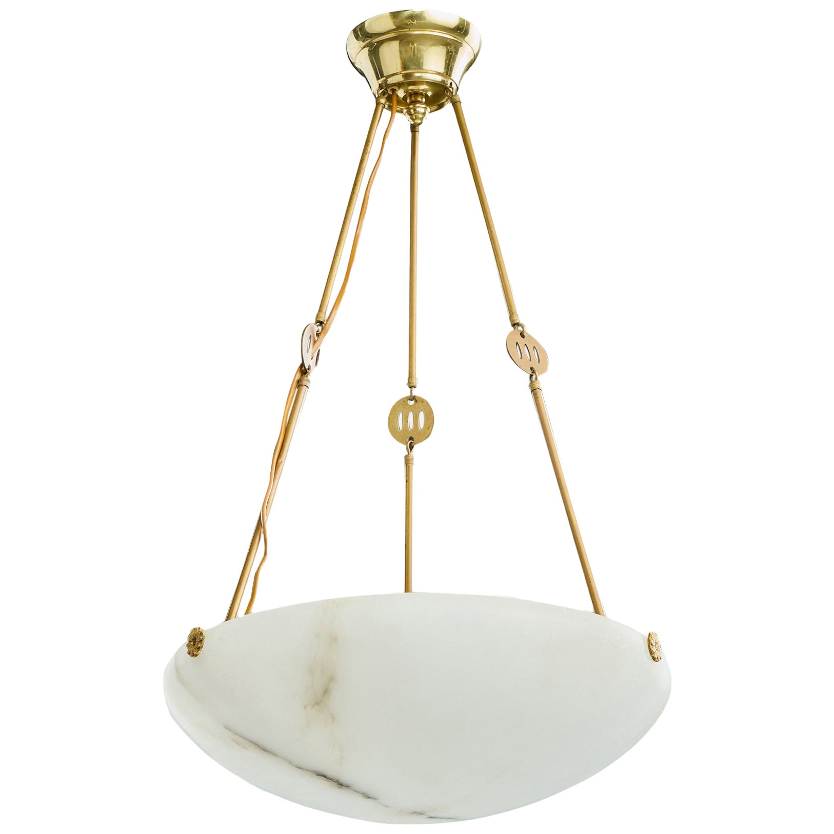 Swedish Designer, Pendant Light, Alabaster, Rope, Brass, Sweden, 1940s