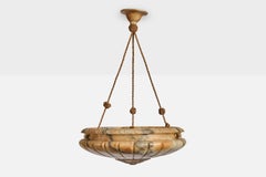 Swedish Designer, Pendant Light, Alabaster, Rope, Sweden, 1930s