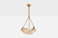 Schwedischer Designer, Pendelleuchte, Alabaster, Seil, Schweden, 1930er Jahre