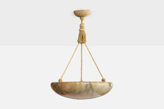 Swedish Designer, Pendant Light, Alabaster, Rope, Sweden, 1930s