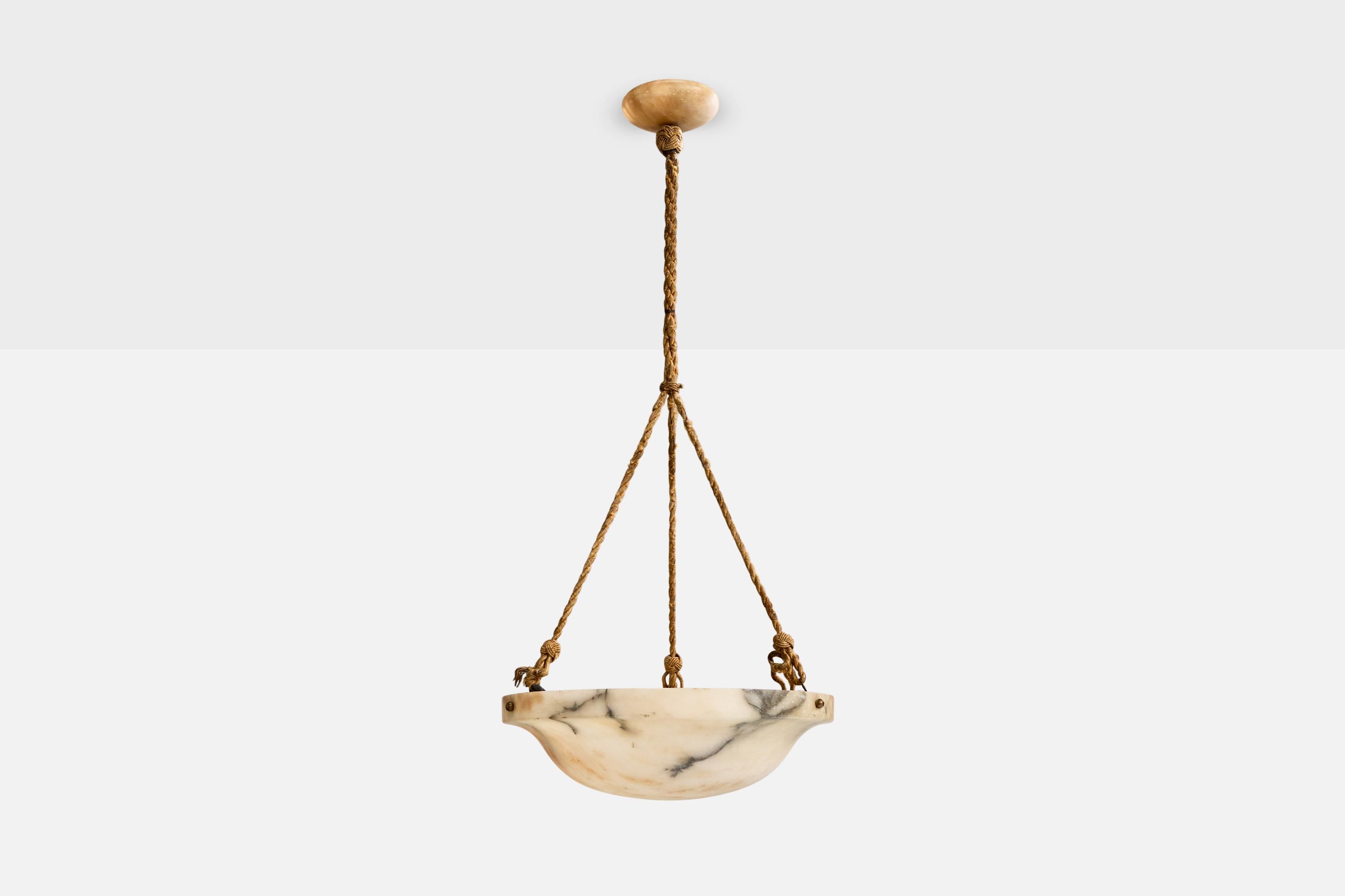 Scandinavo moderno Designer svedese, lampada a sospensione, alabastro, corda, Svezia, anni '30 in vendita