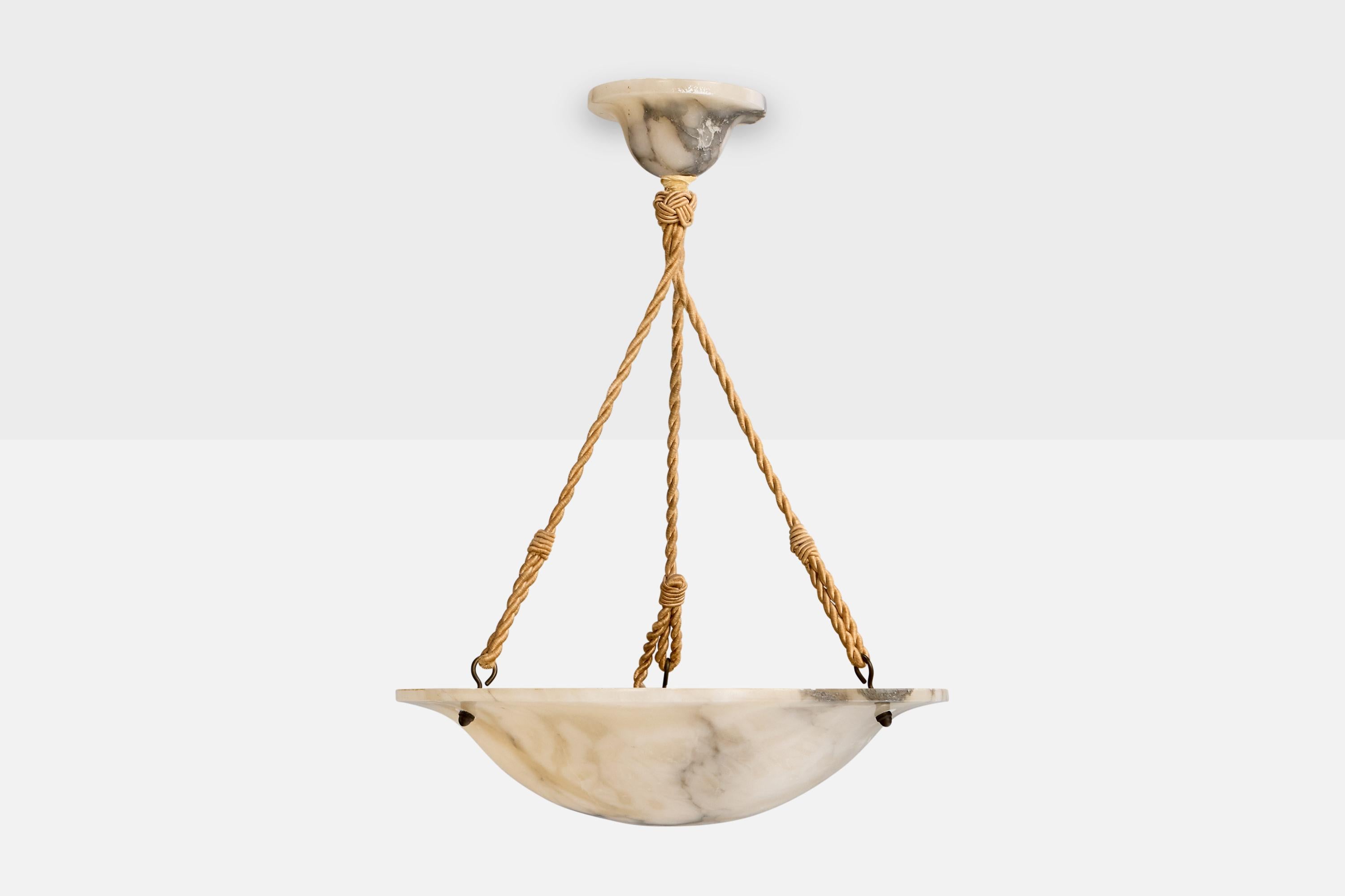 Scandinavo moderno Designer svedese, lampada a sospensione, alabastro, corda, Svezia, anni '30 in vendita