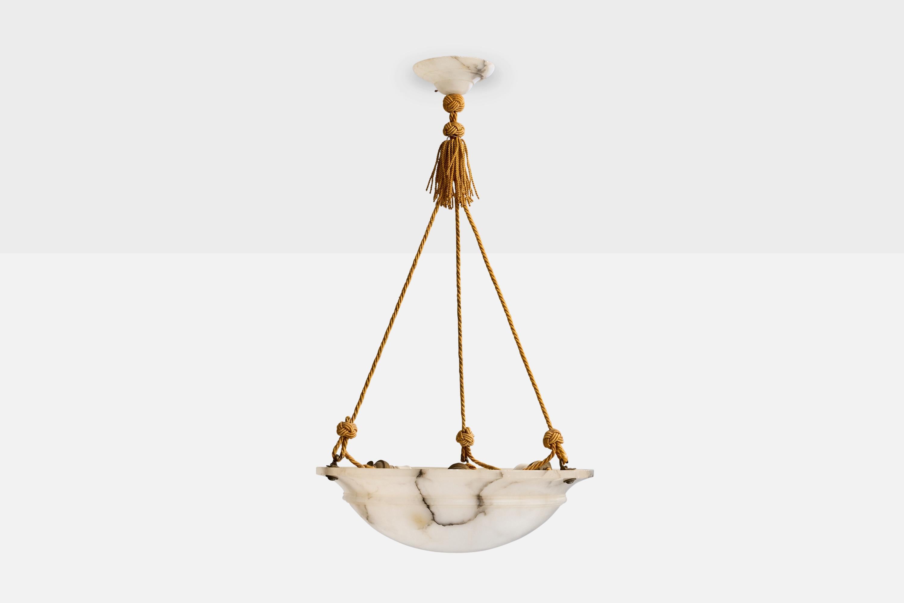 Scandinavo moderno Designer svedese, lampada a sospensione, alabastro, corda, Svezia, anni '30 in vendita