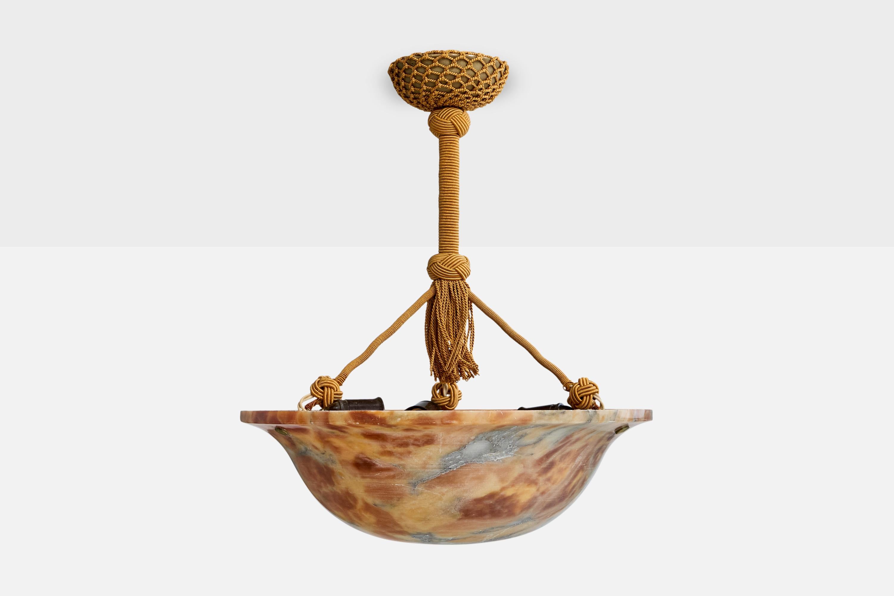 Schwedischer Designer, Pendelleuchte, Alabaster, Seil, Schweden, 1930er Jahre (Skandinavische Moderne) im Angebot