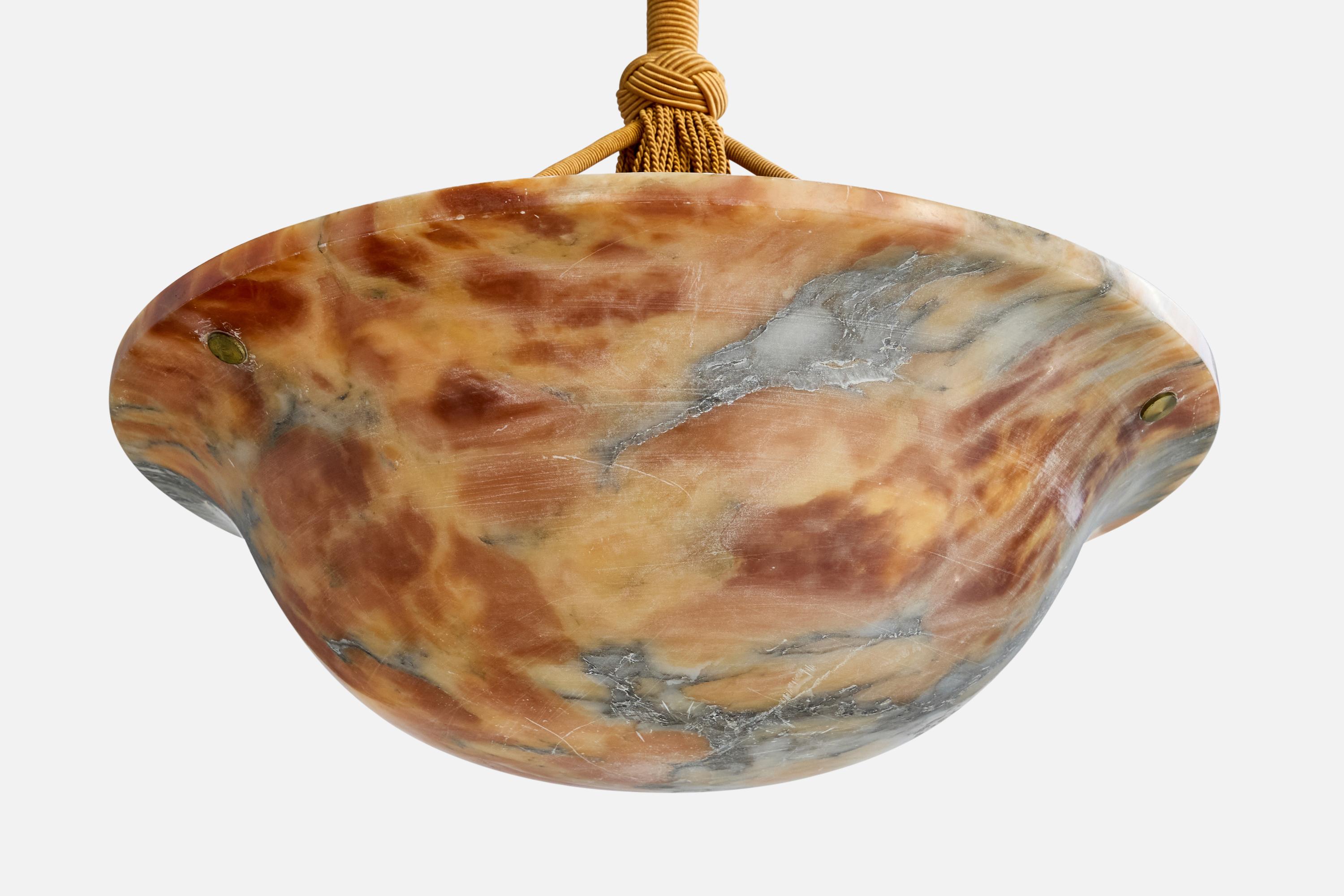 Schwedischer Designer, Pendelleuchte, Alabaster, Seil, Schweden, 1930er Jahre (Mitte des 20. Jahrhunderts) im Angebot
