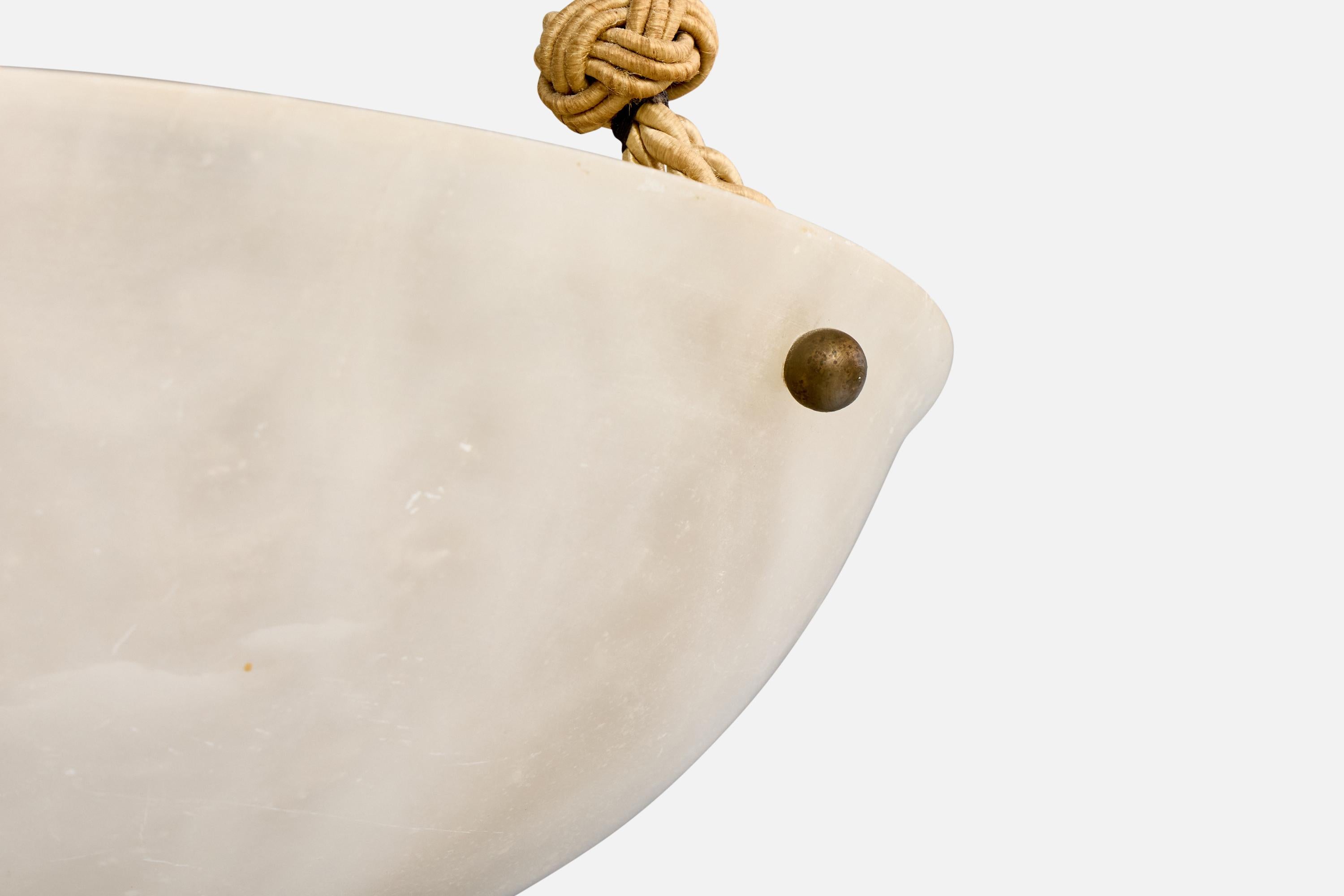 Schwedischer Designer, Pendelleuchte, Alabaster, Seil, Schweden, 1930er Jahre im Angebot 1