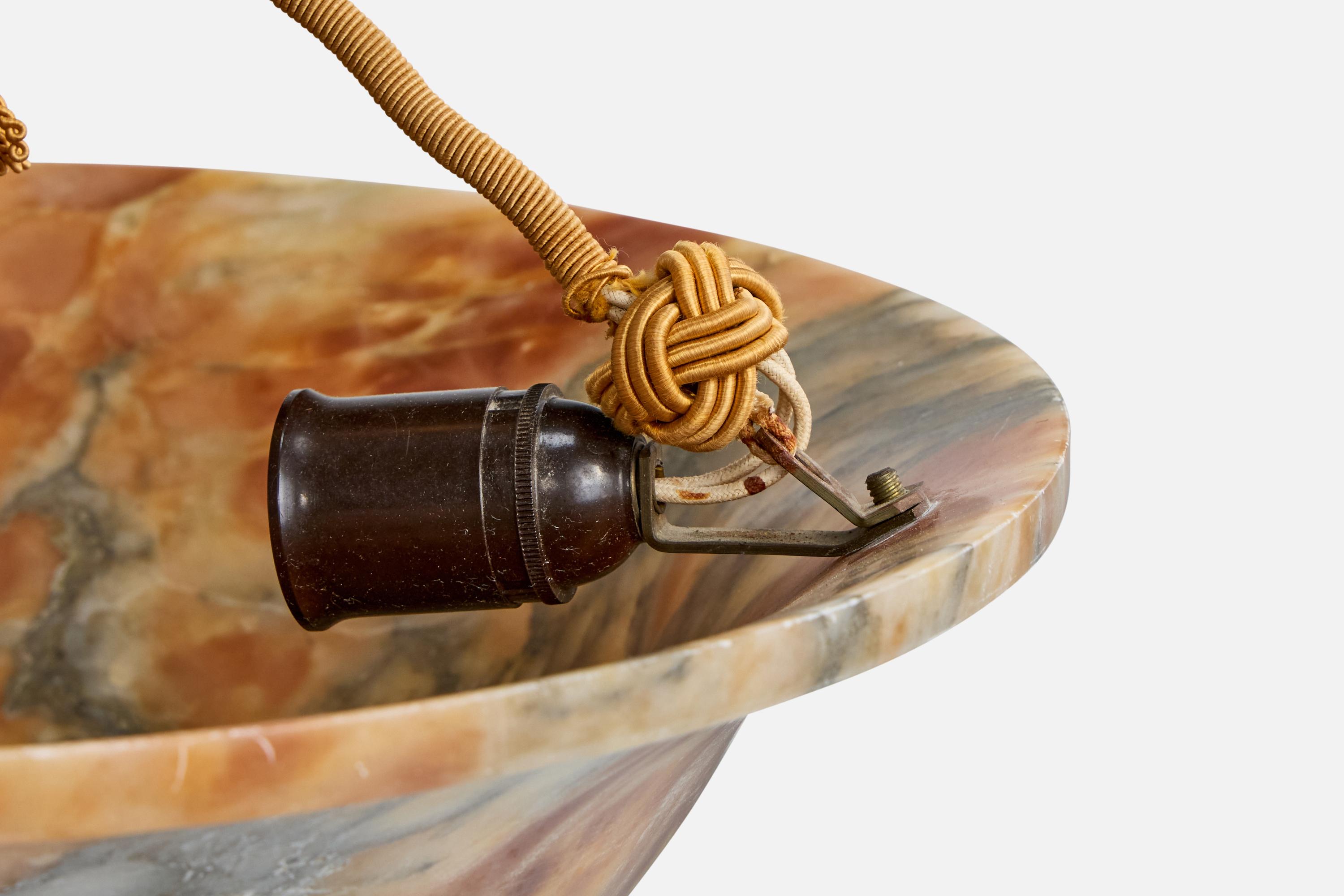 Schwedischer Designer, Pendelleuchte, Alabaster, Seil, Schweden, 1930er Jahre im Angebot 3