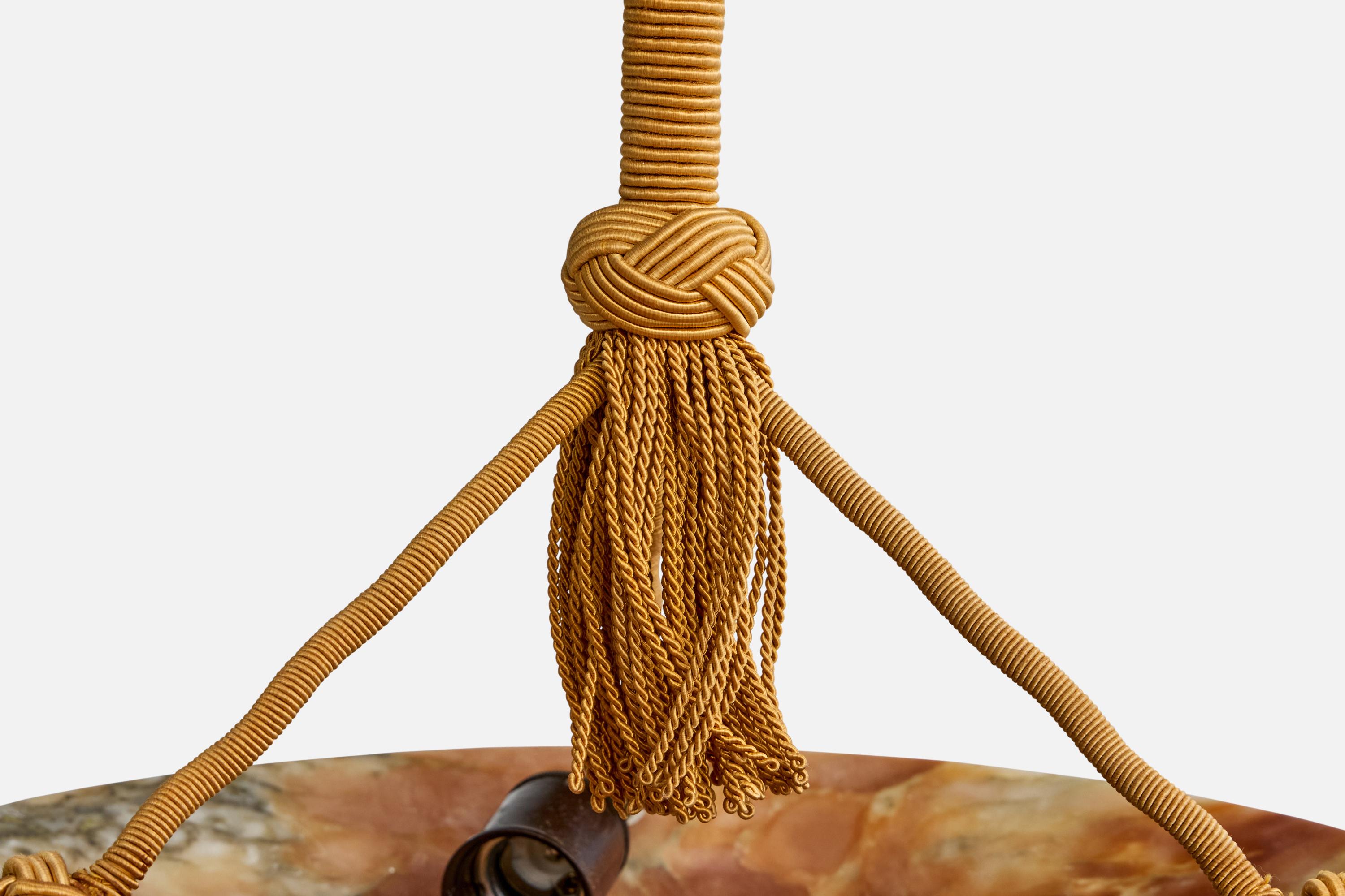 Schwedischer Designer, Pendelleuchte, Alabaster, Seil, Schweden, 1930er Jahre im Angebot 4