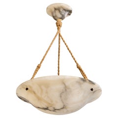 Schwedischer Designer, Pendelleuchte, Alabaster, Seil, Schweden, 1930er Jahre