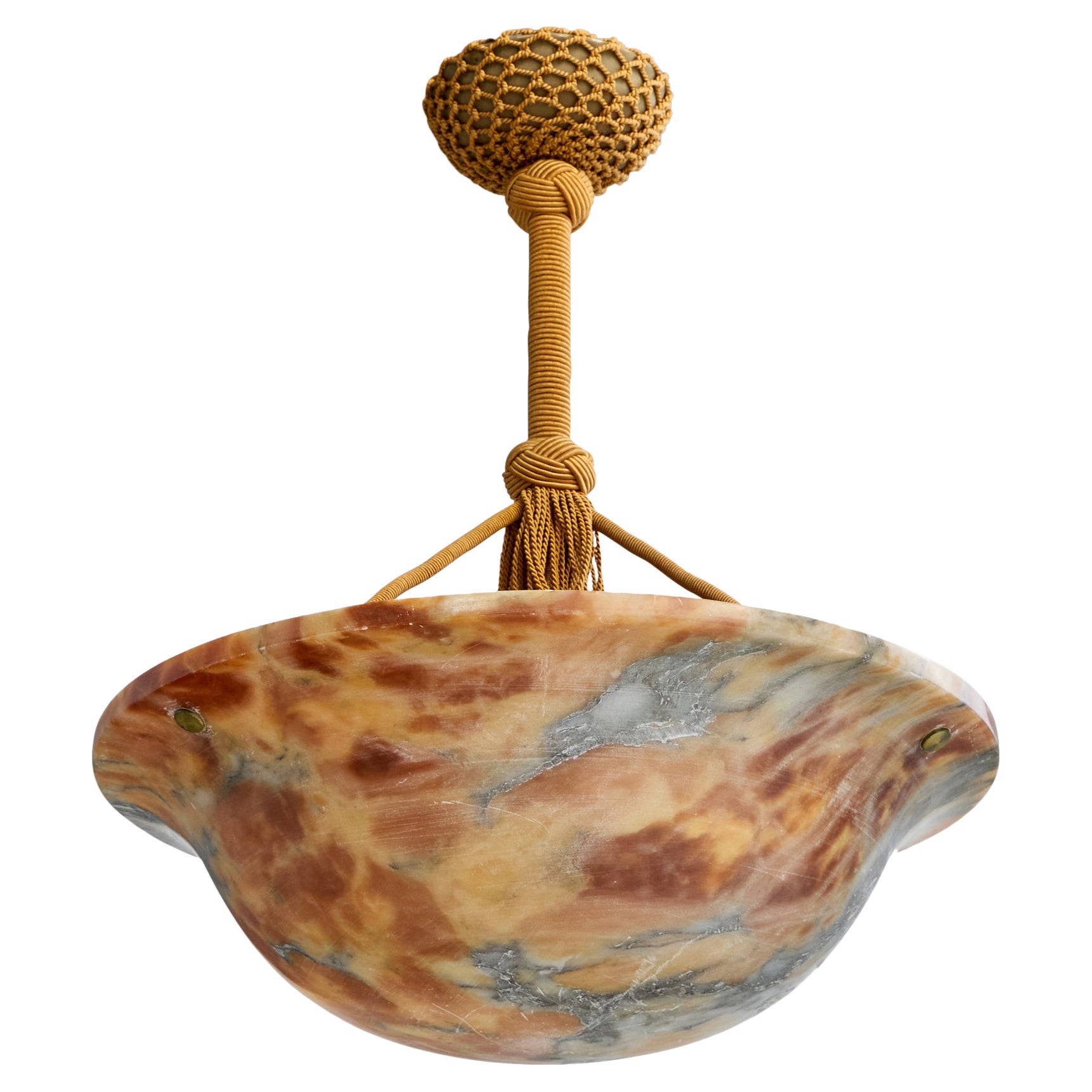 Schwedischer Designer, Pendelleuchte, Alabaster, Seil, Schweden, 1930er Jahre im Angebot