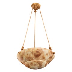 Swedish Designer, Pendant Light, Alabaster, Rope, Sweden, 1930s