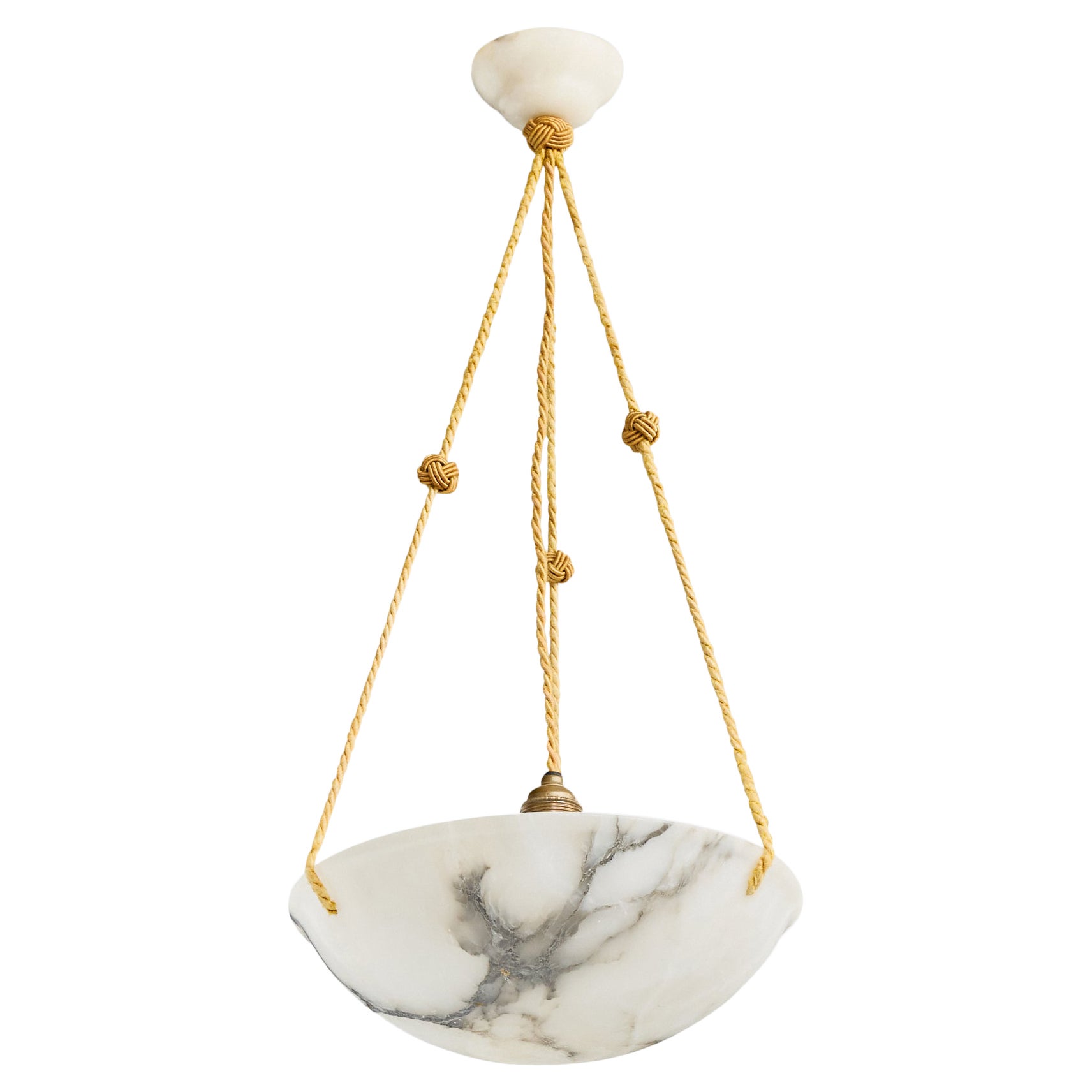 Swedish Designer, Pendant Light, Alabaster, Rope, Sweden, 1930s