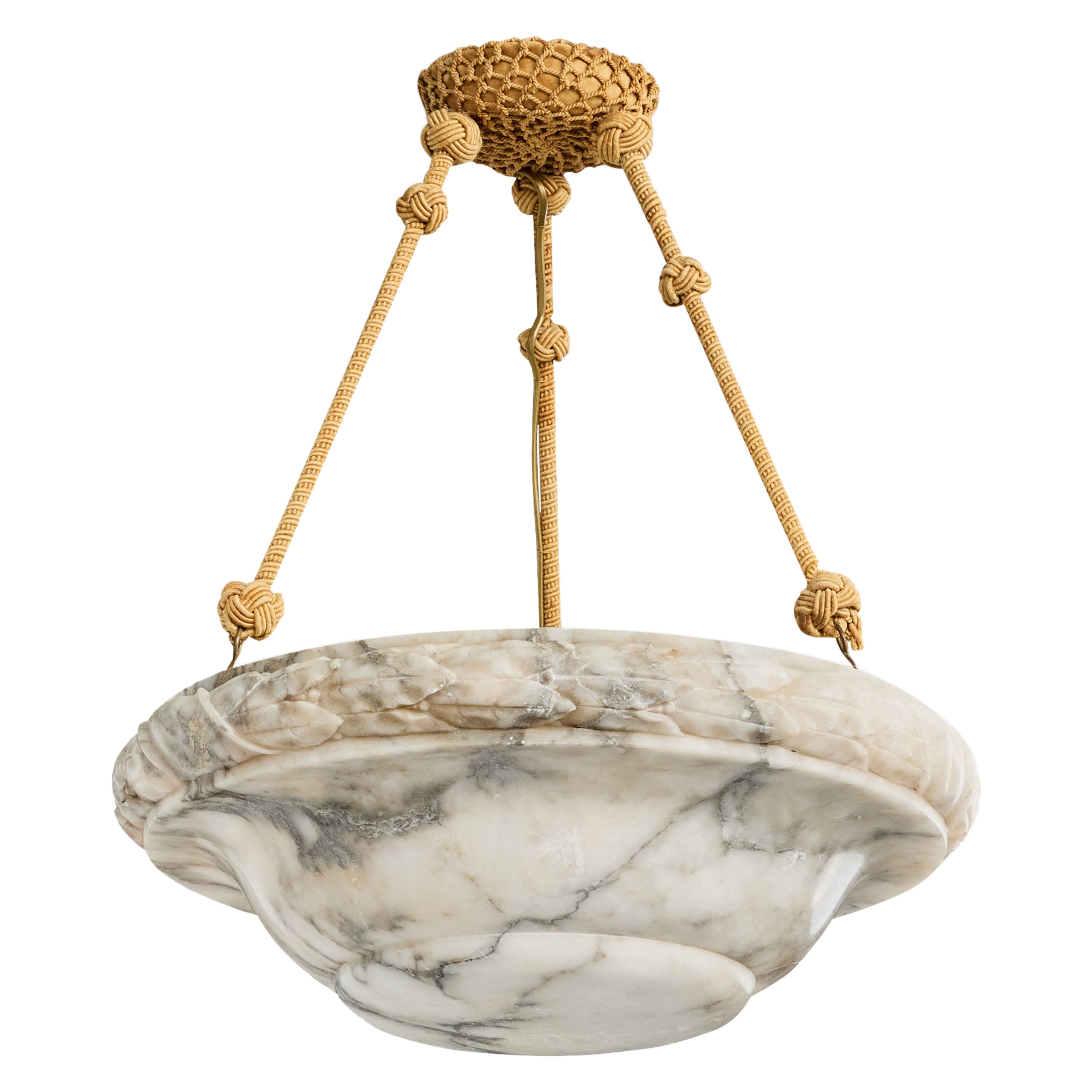 Swedish Designer, Pendant Light, Alabaster, Rope, Sweden, 1930s For Sale