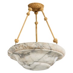 Swedish Designer, Pendant Light, Alabaster, Rope, Sweden, 1930s