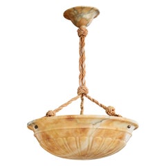 Swedish Designer, Pendant Light, Alabaster, Rope, Sweden, 1930s