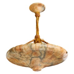 Swedish Designer, Pendant Light, Alabaster, Rope, Sweden, 1930s
